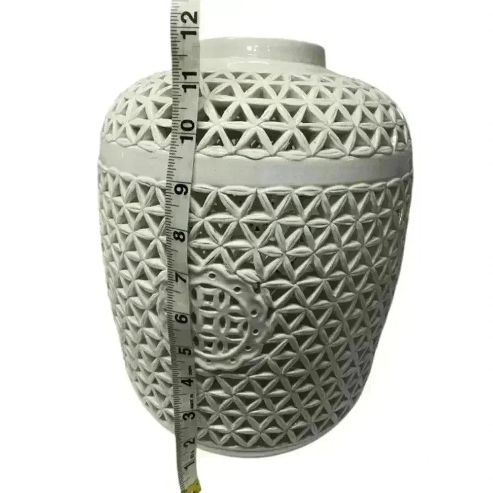 Pair of white majolica perforated Chinese Reticulated Porcelain Ceramic Vases